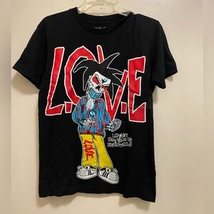 Mens Graphic T Shirt S 36” Black Love Loyalty Out Values Everything Skeleton Boy